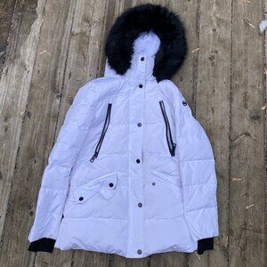 MICHAEL Michael Kors Faux Fur Trim Ciré  Parka White Small